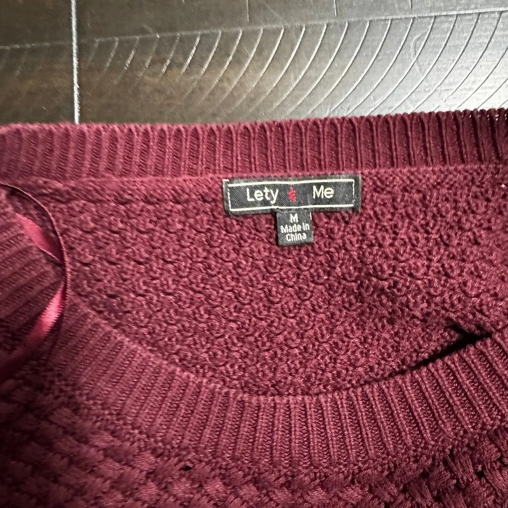Lety & Me‎ Burgundy Basketweave Knit Sweater with Elbow Patches Womens Medium